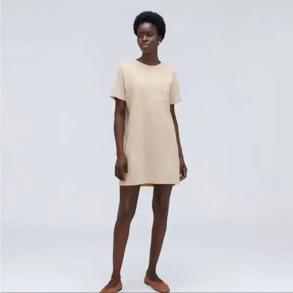 EVERLANE The Organic Cotton Weekend Tee Dress Yellow Mini Pocket Short Sleeve - Picture 3 of 8